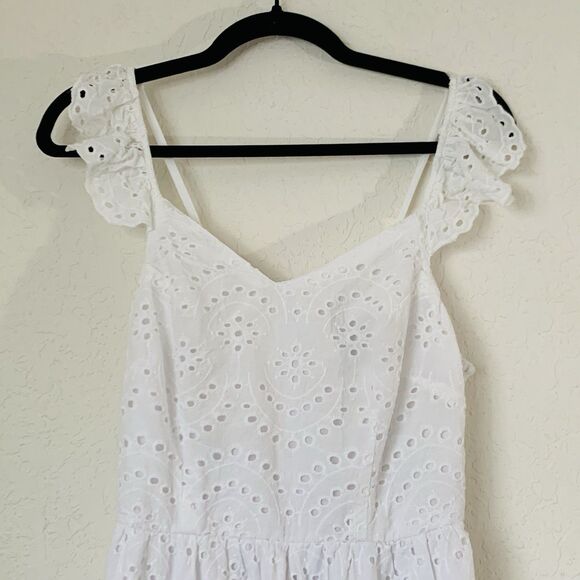Sincerely Jules Midi Eyelet Dress M White Tiered Coquette Beach Cottagecore Trad - Picture 5 of 11